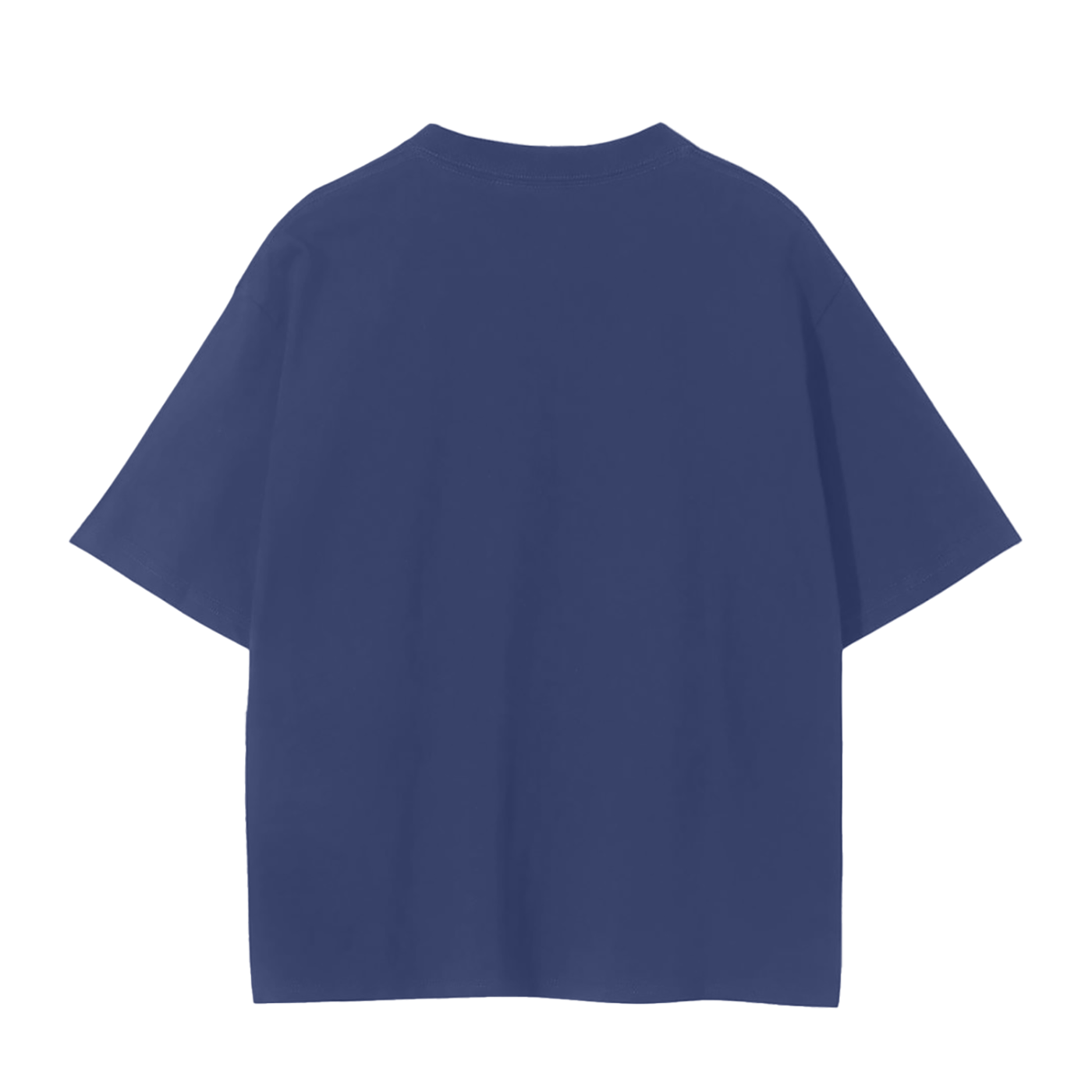 Unisex seamless navy blue cotton T-shirt back view with crew neck and short sleeves
