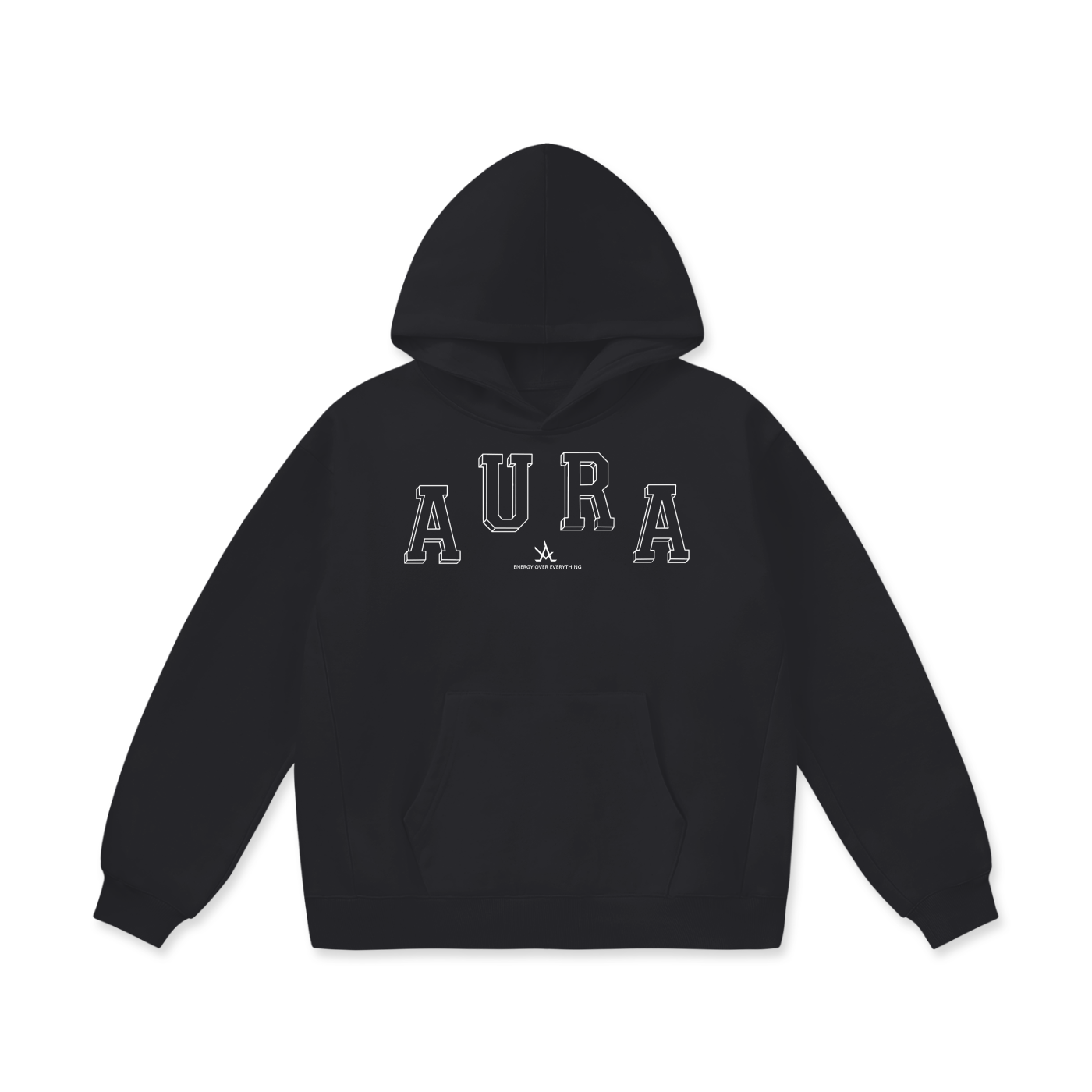 Oversize heavyweight fleece hoodie with AURA print unisex pullover thick cotton blend