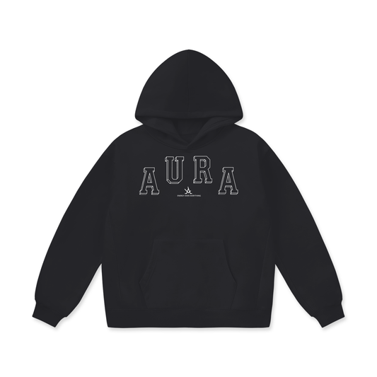 Oversize heavyweight fleece hoodie with AURA print unisex pullover thick cotton blend