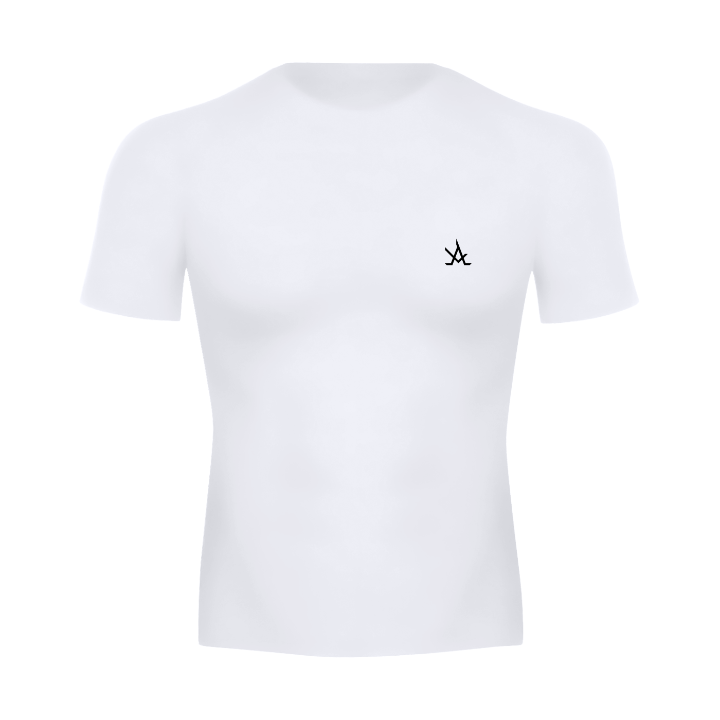 Men's white performance T-shirt with AURA logo, skinny fit, high stretch fabric, short raglan sleeves, and round neck.