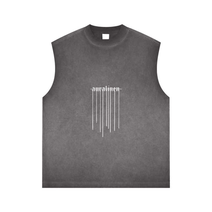 reverse washed tank top urban dyed sleeveless shirt 100% cotton loose fit casual streetwear with graphic print