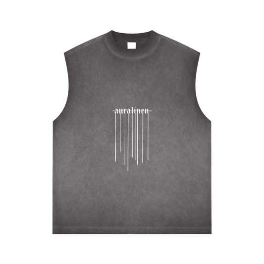 reverse washed tank top urban dyed sleeveless shirt 100% cotton loose fit casual streetwear with graphic print