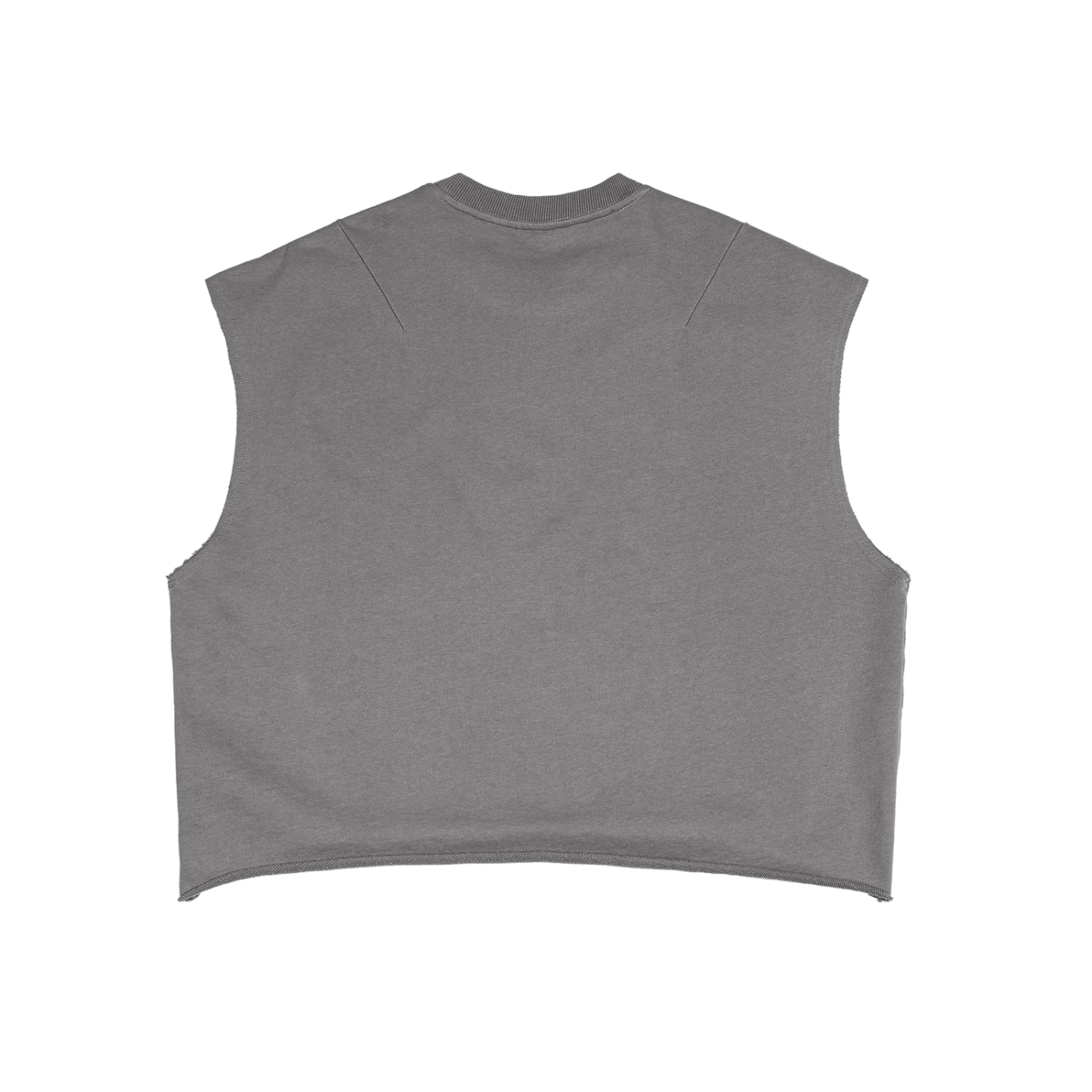 Unisex grey French Terry Boxy tank top back view with sleeveless design