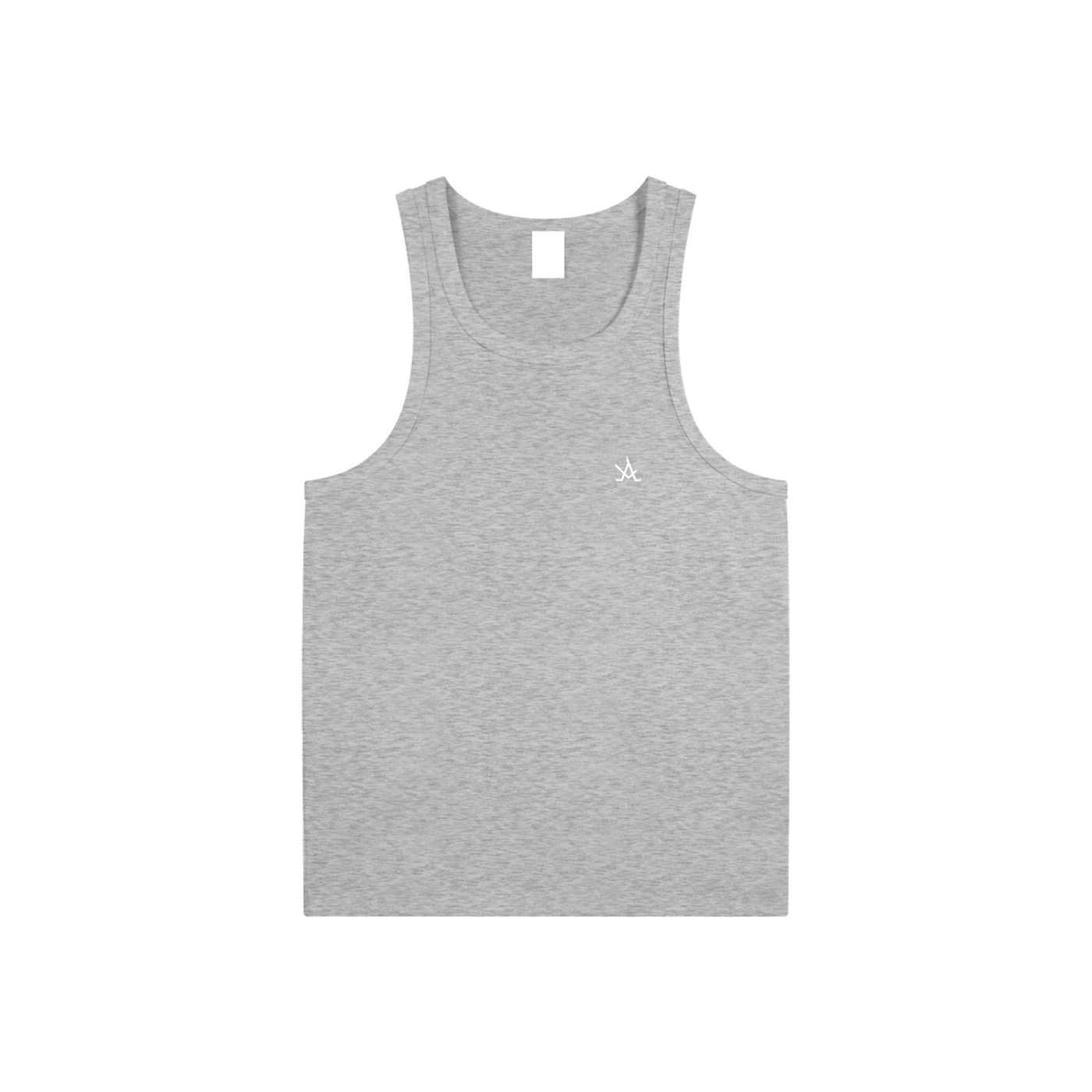 Men's Essential Performance Tank Top in grey cotton-polyester blend, sleeveless bodycon fit with round neck.