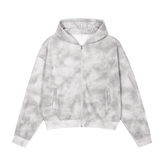 Dirty Washed Zip-Up Fleece Hoodie - Aura Linen