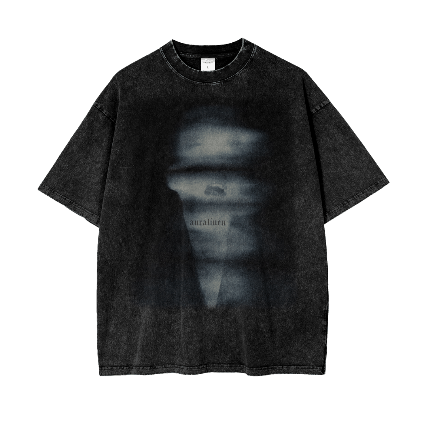 Lost in Aura dark streetwear graphic tee with snow wash finish and loose fit