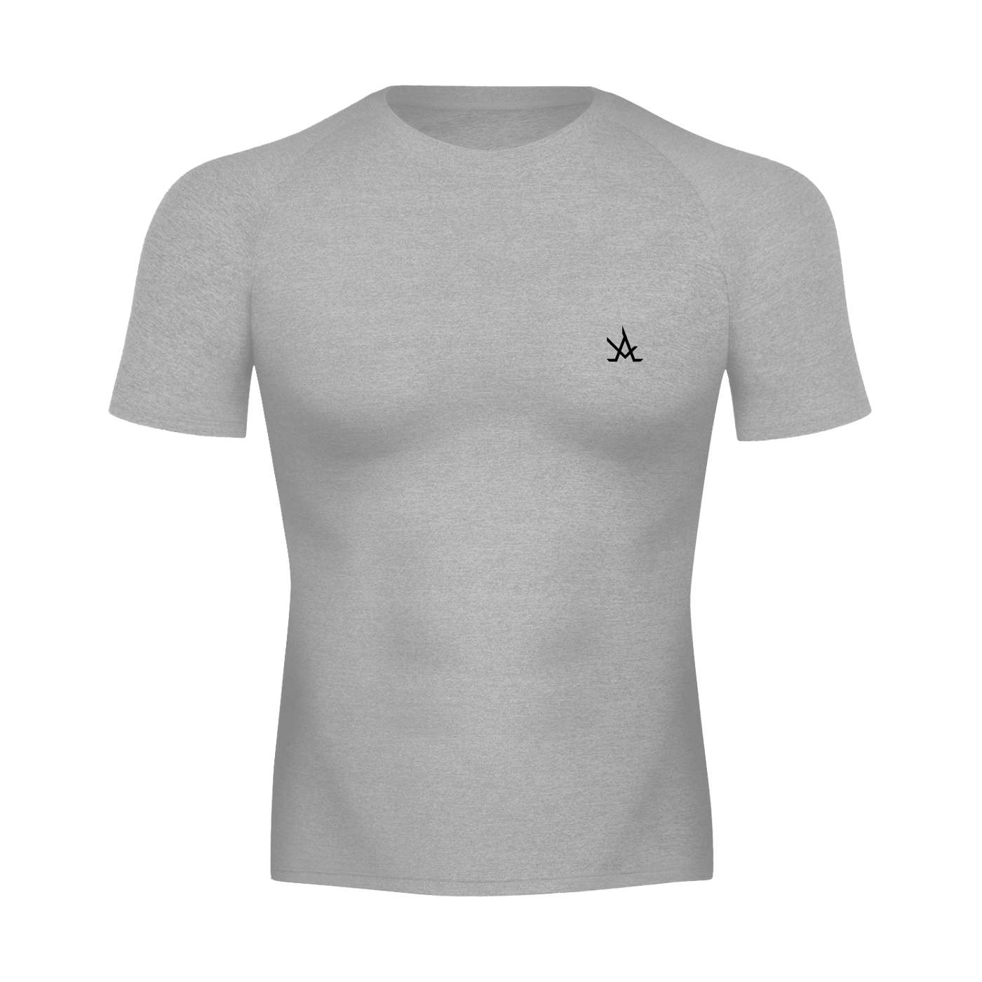 Men's gray AURA logo compressed performance T-shirt with round neck and short raglan sleeves, slim fit and high stretch fabric.
