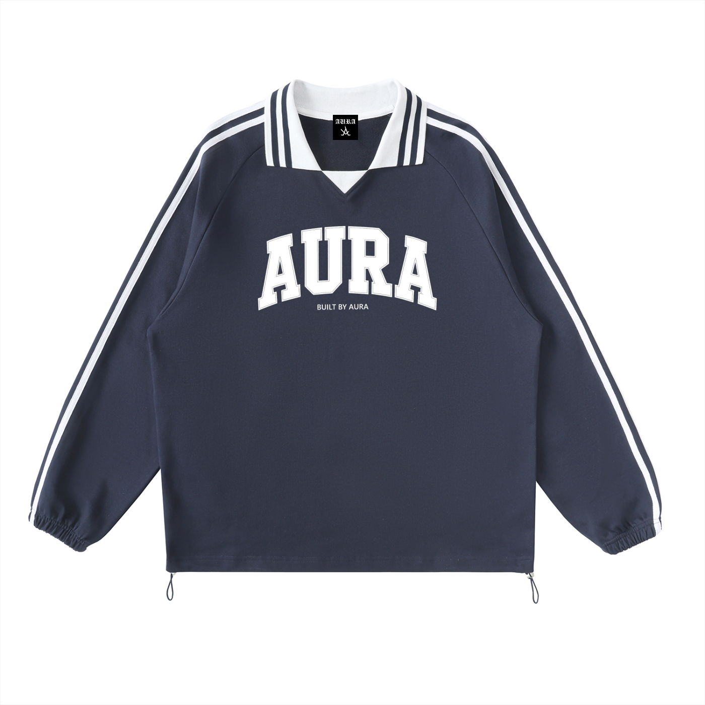 Contrast Striped Lapel Collar Sweatshirt - Aura Linen