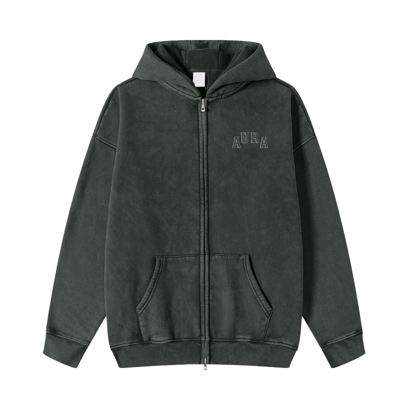 Aura Dirty Washed Zip-Up Fleece Hoodie – Retro Distressed Street Style Hooded Jacket - Aura Linen